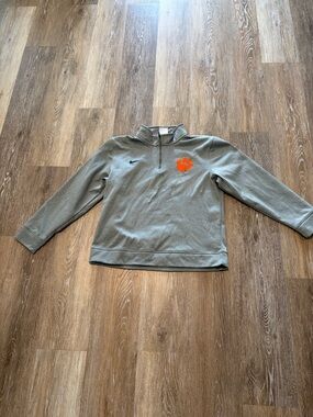 Nike Gray Quarter-Zip Pullover with Orange Paw Emblem